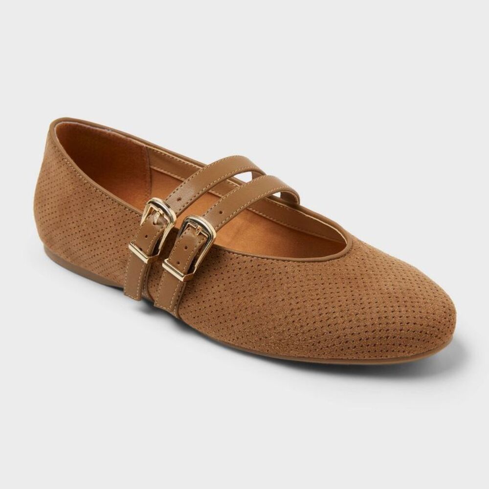 Women's Henrietta Double Strap Ballet Flats - Universal Thread Taupe 6.5W